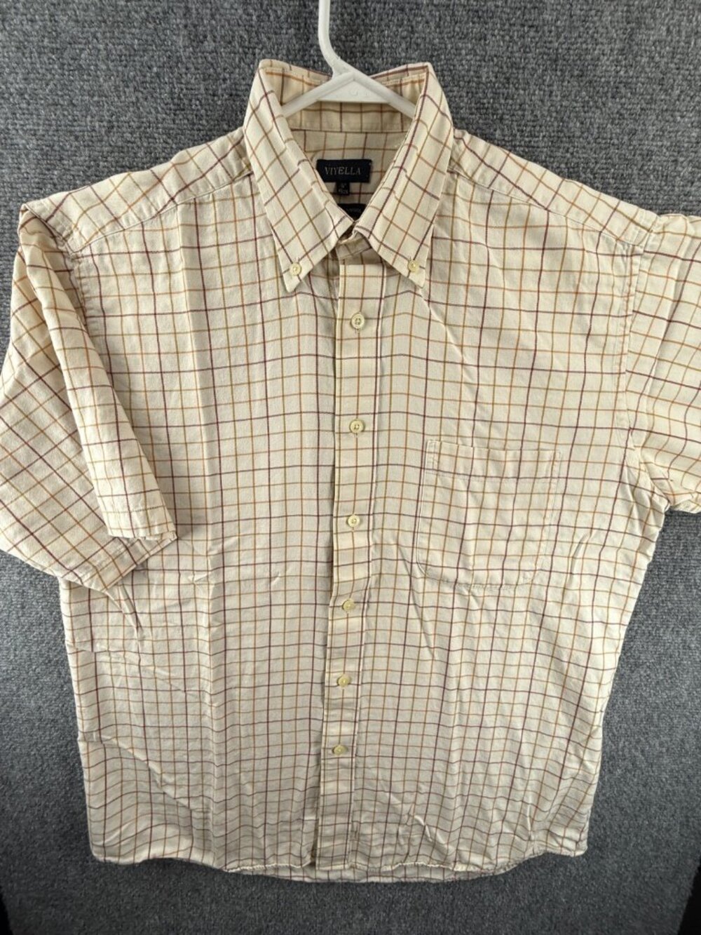 Viyella Brown Yellow 16 Check Button-Down Wool Cotton Short Sleeve Shirt Men